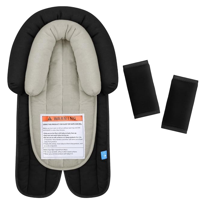 COOLBEBE Upgraded Babybody Support & Strap Covers Set for Newborn Infant Toddler - Extra Soft Breathable Car Seat Insert Cushion Pad, Perfect for Carseats, Strollers, Swing, Black