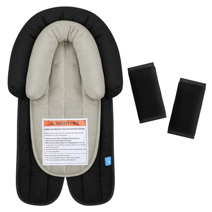 COOLBEBE Upgraded Babybody Support & Strap Covers Set for Newborn Infant Toddler - Extra Soft Breathable Car Seat Insert Cushion Pad, Perfect for Carseats, Strollers, Swing, Black