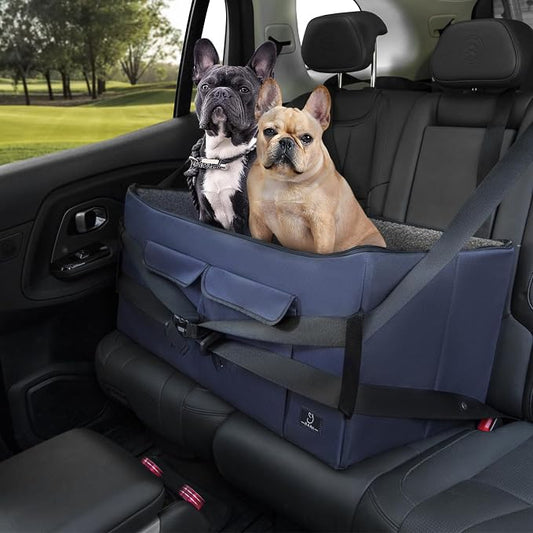 A 4 Pet Dog Car Seat for Medium/Large Dog or 2 Small Dogs, Booster Travel Pet Seat with 2 Safety Seat Belts & Storage Bags, Portable Comfortable Pet Seat for Dogs Under 55 lbs