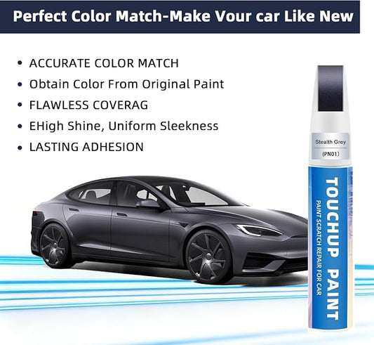 Stealth Grey(PN01) Touch Up Paint Compatible with Tesla 2-in-1 Car Scratch Repair Pen for Rock Chips, Door Scratches&Paint Nicks Exact Color Match Quick Dry DIY Fix for Model Y/3/X/S