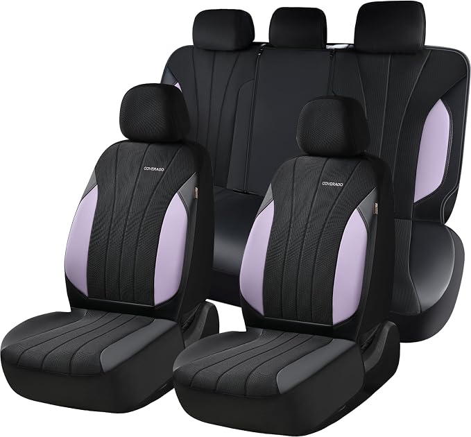 Coverado Seat Covers Full Set, Automotive Car Seat Covers 5-piece, Car Protectors 5 Seats for Car, Purple Auto Seat Covers Spill-Proof Design Universal Fit for SUV, Vans, Sedan, Truck