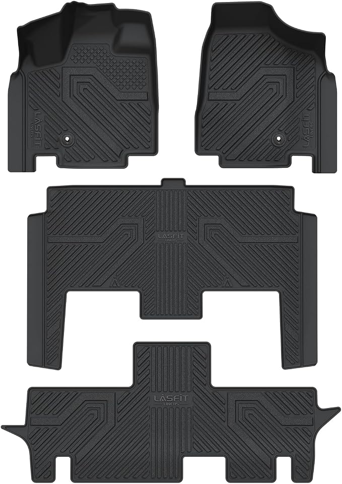 LASFIT Floor Mats for Dodge Grand Caravan 2008-2020 & Chrysler Town & Country 2008-2016 (Stow’n Go Only) 7-Seater All Weather TPE Car Mats 1st, 2nd and 3nd Row Full Set Floor Liners, Black