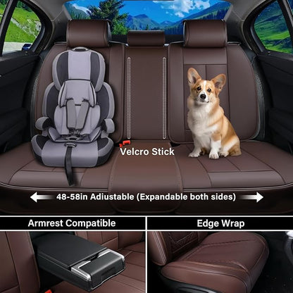 Coverado Car Seat Cover Full Set, Brown Seat Covers Front Seats Back Seat Covers, Nappa Leather Waterproof, Car Seat Cushion, Car Seat Protector Universal Fit Most Cars