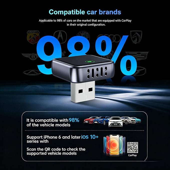 CarPlay Adapter for Apple CarPlay & Android Auto & AirPlay, 2026 Upgrade Plug & Play USB Adapter with Type-C Extension Car Play Adapter for Cars with Factory Wired Apple CarPlay, Dual-Band