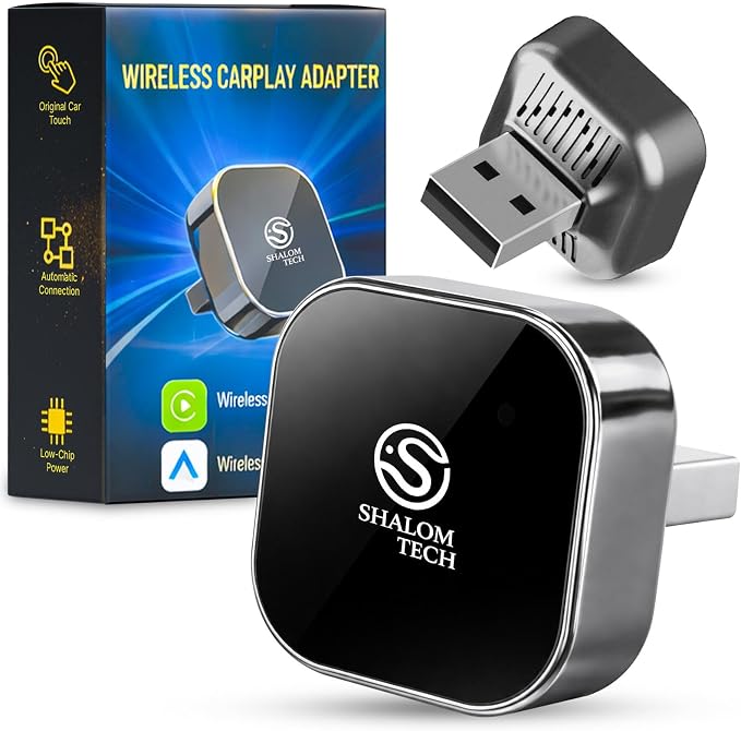 Wireless Car Play Adapter & Car Play Wireless Adapter 2-in-1, SHALOM TECH 5.8GHz Wired to Wireless Dongle, Plug & Play for Factory Wired CarPlay Cars, USB A USB C- Dark Grey