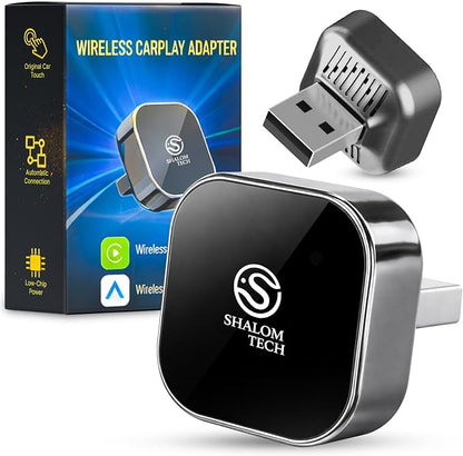 Wireless Car Play Adapter & Car Play Wireless Adapter 2-in-1, SHALOM TECH 5.8GHz Wired to Wireless Dongle, Plug & Play for Factory Wired CarPlay Cars, USB A USB C- Dark Grey