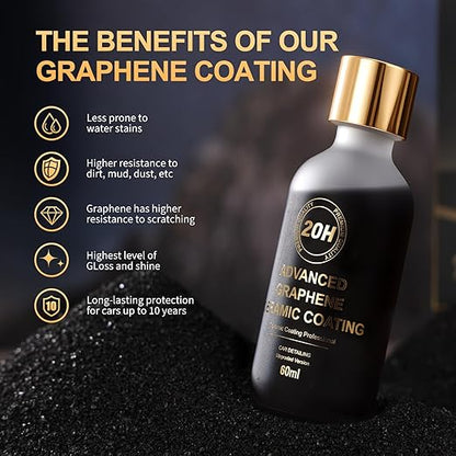 20H Advanced Graphene Ceramic Coating for Cars, Motorcycles & Boats - Self-Cleaning Effect, Ultra-High Gloss, Long-Term Protection (60mL) - Car Detailing Kit
