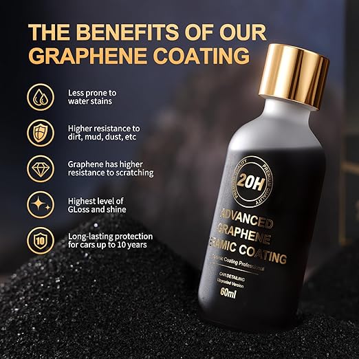 20H Advanced Graphene Ceramic Coating for Cars, Motorcycles & Boats - Self-Cleaning Effect, Ultra-High Gloss, Long-Term Protection (60mL) - Car Detailing Kit