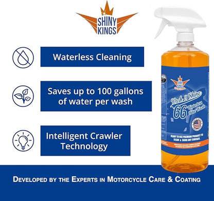Shinykings California Wash&Shine 66 | WATERLESS Motorcycle Cleaner | Motorcycle and Car Wash&Wax | All Surfaces | Bike Polish | Chrome Cleaner | Multipurpose Detail Spray (32 fl.oz Orange)