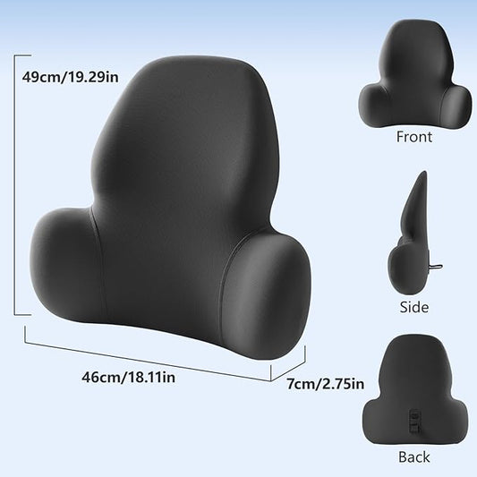 BABUR Wide Memory Foam Lumbar Support Pillow for Car Seat, Office Chair, Couch & Sofa - Ergonomic Back Cushion with Machine Washable Removable Cover, Lower Back Relief, Black