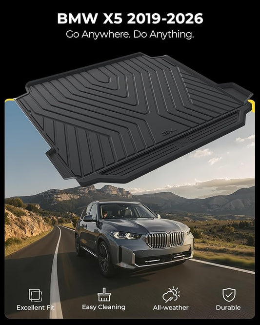 3W BMW X5 Cargo Liner 2019-2024 2025 2026 All Weather TPE Trunk Mats Custom Fit Heavy Duty(Not for Hybrid and with Side Netting Kit)