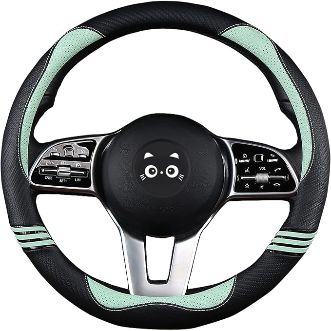 Iwantit® Steering Wheel Cover with Carbon Fiber and Anti-Slip Rubber Ring,Universal Fit 14.5-15 inches for Cars,SUV (Fruit Green)