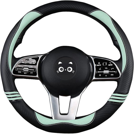 Iwantit® Steering Wheel Cover with Carbon Fiber and Anti-Slip Rubber Ring,Universal Fit 14.5-15 inches for Cars,SUV (Fruit Green)