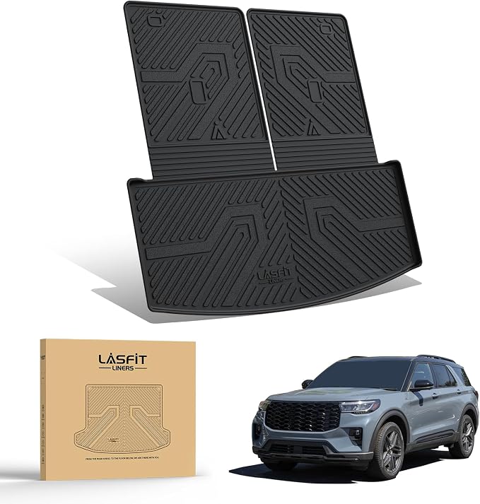 LASFIT Cargo Mat for Ford Explorer 2020-2025 2026 Trunk & Backrest Liner, Custom Fit All Weather Protector Split Design Easy Installation Trunk with Seatback Mat Accessories, 1pc Black