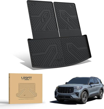 LASFIT Cargo Mat for Ford Explorer 2020-2025 2026 Trunk & Backrest Liner, Custom Fit All Weather Protector Split Design Easy Installation Trunk with Seatback Mat Accessories, 1pc Black