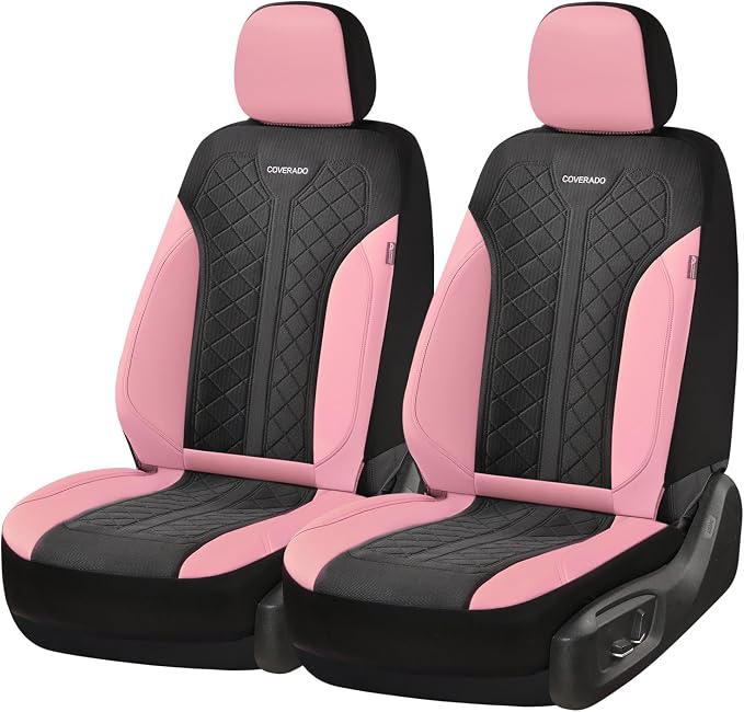 Coverado Car Seat Covers 2-Pack, Luxury Front Seat Covers, Automotive Car Seat Protectors, Pink Driver Seat Covers Universal Fit for SUVs, Trucks, Sedans