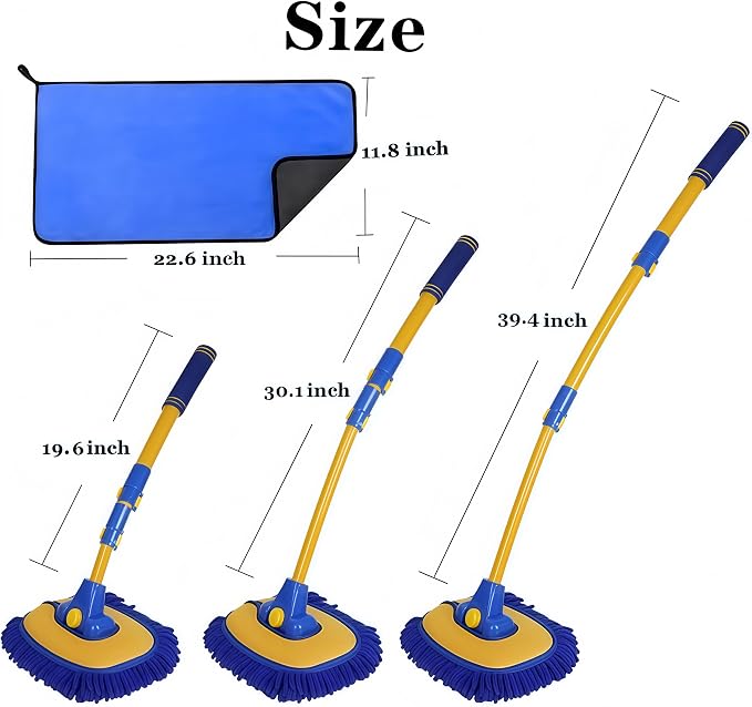 BMLEI Car Wash Brush with Long Handle, Microfiber Towels Car Wash Kit Cleaning Supplies, Car Wash Mop Mitt with 2 Replacement Head , Extension Pole Car Brush Cleaning Kit for Cars Trucks(Blue)
