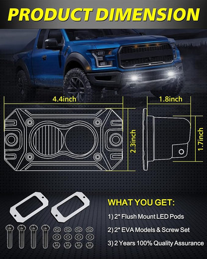 Flush Mount LED Pods, AKD Part CREE LED Flush Bumper Lights 40W Spot Flood Combo Offroad Driving Light Backup Reverse Lights Flush Mount LED Fog Light Pods for Trucks Pickup SUV UTV ATV