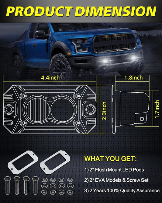 Flush Mount LED Pods, AKD Part CREE LED Flush Bumper Lights 40W Spot Flood Combo Offroad Driving Light Backup Reverse Lights Flush Mount LED Fog Light Pods for Trucks Pickup SUV UTV ATV