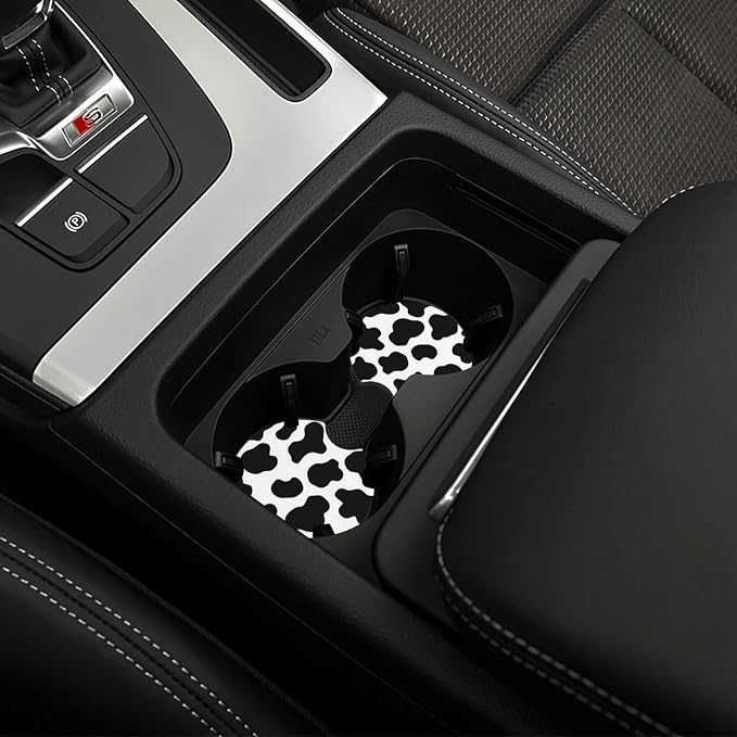 Cow Print Steering Wheel Cover + 2 Pc Cattle Print Car Coasters | Anti-Slip Breathable Universal 14.5-15.5 in for Suitable for Men Women