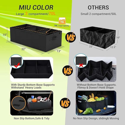 MIU COLOR Trunk Organizer for SUV, Sturdy Car Organizer, Non-Slip Bottom, Folded Storage Organizer for Sedan, Van, Jeep, Grocery, Car Organization for Men, Women, Large 3 Compartments, Classic Blk