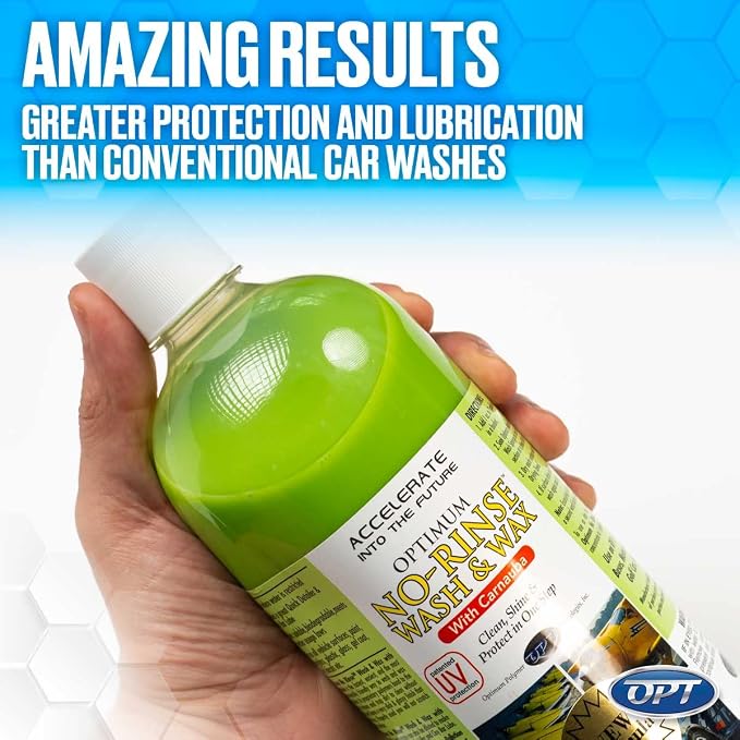 Optimum No Rinse Wash and Wax – Rinseless Car Wash Formulated with Carnauba Wax with UV Protection - For Cars, RVs, Trucks, Motorcycles and more (32 Oz)