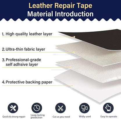 Zenyao Leather Repair Patch Tape - Self Adhesive Leather Repair Kit for Car Seat Furniture, Heavy Duty Vinyl Repair Patch for Couch Sofa, Waterproof Fix for Tears, 12x30 Inch Roll, Dark Brown