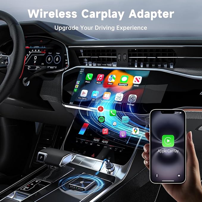 Wireless CarPlay Adapter for iPhone, Converts Wired to Wireless Apple CarPlay Adapter, Includes USB-A to USB-C Dongle, Easy Use, Stable Control, No Delay, Compatible with Cars from 2016 & iOS 10+