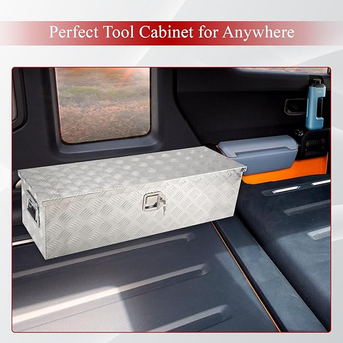 39''Inch Aluminum Truck Tool Box Truck Bed Toolbox Truck Trailer Chest Box Trailer Underbody Storage Organizer Waterproof Square Storage Organizer w/Lock & Keys Silver(‎39" Lx13 Wx10 H)