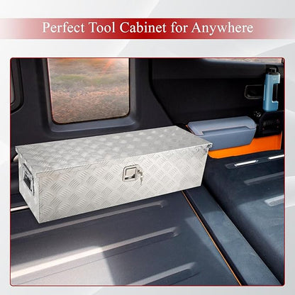 39''Inch Aluminum Truck Tool Box Truck Bed Toolbox Truck Trailer Chest Box Trailer Underbody Storage Organizer Waterproof Square Storage Organizer w/Lock & Keys Silver(‎39" Lx13 Wx10 H)