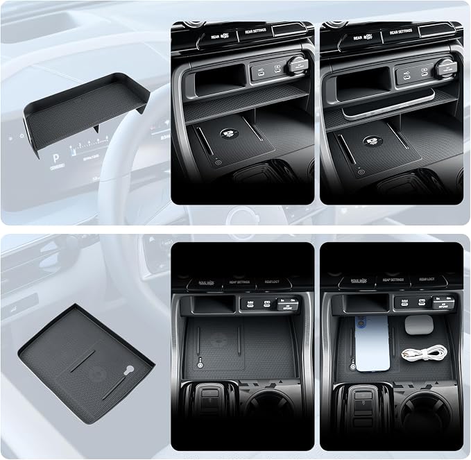 BIBIBO 2Packs for 2026 Honda Passport Console Organizer 2026 Honda Passport Center Console Organizer+Wireless Charging Mat 2026 Passport Console Insert Organizer