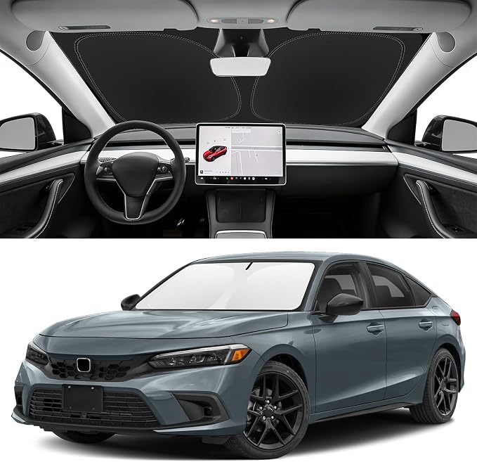 Custom Fit Windshield Sun Shade for Honda Civic 2022-2026, Blocks UV & Heat, Front Window Sunshade Accessories, Easy Fold & Store Keep Your Car Cooler