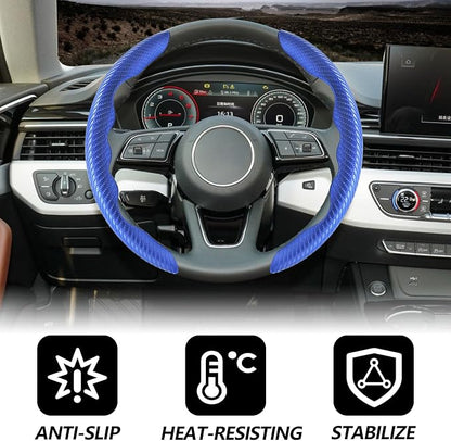 2pcs Universal Fit Carbon Fiber Steering Wheel Cover, Anti-Skid Steering Wheel Cover/Segmented Steering Wheel Protector/Car Interior Accessories (Blue)