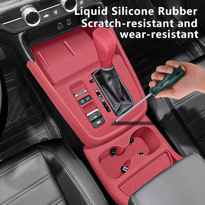 Temmis Center Console Silicone Organizer with Cup Holder for Honda CRV 2023-2026, Full-Wrap Center Consel Electrostatic adsorption Cover for Honda CRV-Red