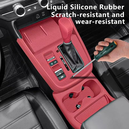 Temmis Center Console Silicone Organizer with Cup Holder for Honda CRV 2023-2026, Full-Wrap Center Consel Electrostatic adsorption Cover for Honda CRV-Red