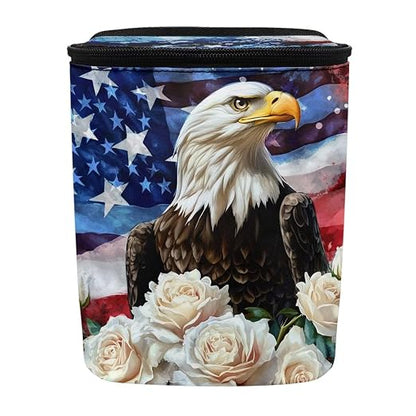 Talayituse Eagle Rose American Flag Print Car Trash Can Portable Auto Garbage Bin Paint Splatter Multifunctional Vehicle Interior Accessories with Adjustable Straps Universal Fit Truck SUV Sedan