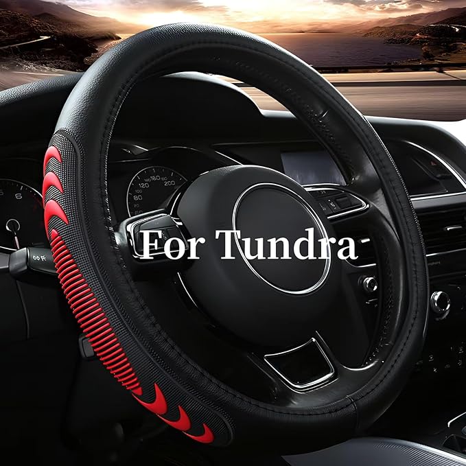 Yangday Leather Steering Wheel Cover for Toyota Tacoma 4Runner Tundra, 15.5-16 inches Car Steering Wheel Cover with Anti-Slip Massage Particle (Red)