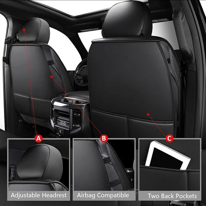 MIROZO Dodge Ram Seat Covers Full Set,Waterproof Car Seat Cover Fits for 2009-2026 Ram 1500/2500/3500 Crew Quad Regular Cab,Heavy Duty Protection Pickup Cushions with Split Flat Bench 40/60,Black