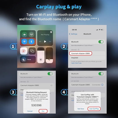 2-in-1 Wireless Carplay Adapter, Convert Wired to Wireless Mini Car Play Adapter for Apple iPhone & Android Auto, Seamless Plug & Play Auto Connect, Compatible with 2016-2025 Car Models