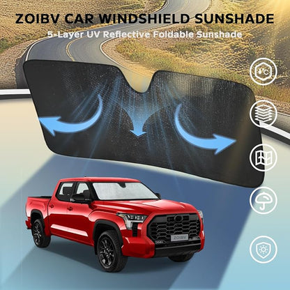 Car Windshield Sun Shade for Toyota Tundra Pikachu Truck 2022-2025 Front Window Sunshade Sun Visor Protection Cover Accessories -5-Layer Bubble Foldable Thicken Blocks Heat & UV Rays