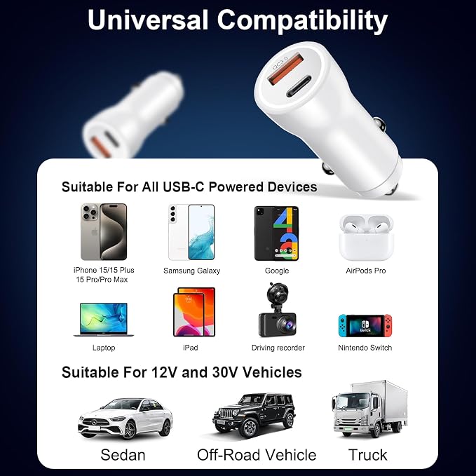 iPhone 17 16 15 Car Charger, [Apple MFi Certified] USB C Car Charger 43W Fast Charging with 3.3 FT Type C to C Cable, USB Car Adapter for iPhone 17/17 Pro/17 Pro Max/Air/16/15