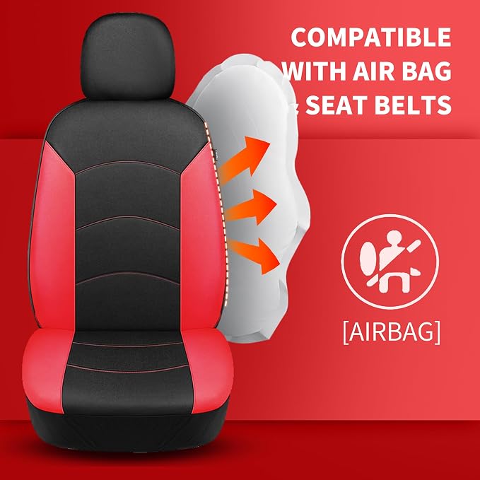 HChengkikz Car Seat Covers Front Seat, Waterproof Neoprene Seat Covers, Airbag Compatible, Universal Fit Most Sedans, SUVs, Trucks(Black + Red)