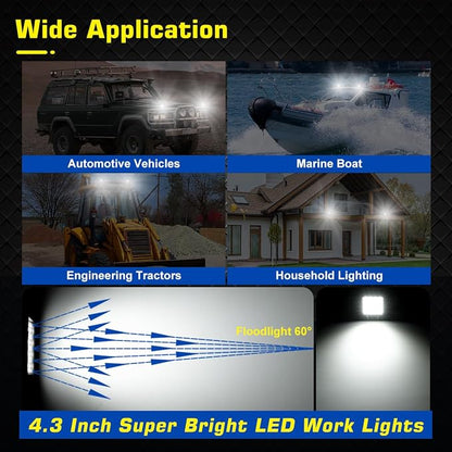 Square LED Work Light 12V, 2 Pack 64W 12V 4X4 LED Spotlight, Waterproof Car Flood Beam Light LED Work Lights for Tractors, Car Spot Light for Offroad Driving, Boat Camper, Truck 24V
