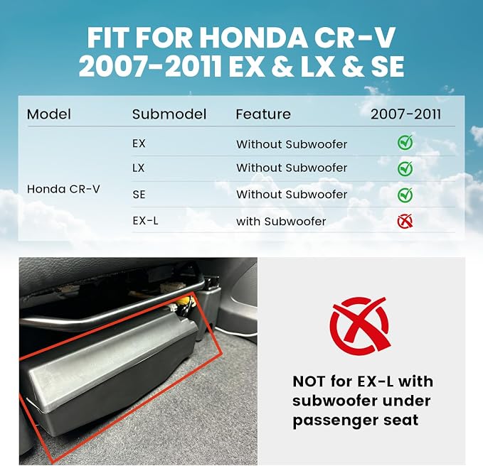 LASFIT Floor Mats & Trunk Mat for Honda CR-V 2007-2011 EX LX SE, All Weather TPE Custom Fit Floor Liner,1st & 2nd Row & Trunk Liner Full Set, Black (Not for EX-L)