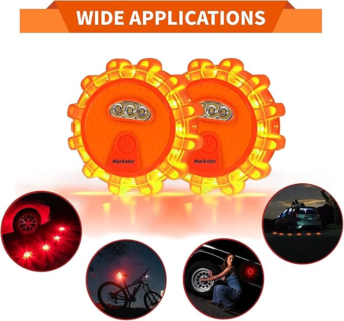 LED Road Flares 3 Pack Roadside Emergency Car Kit, Road Safety Flare Light USB Rechargeable (lithium battery),Safety Beacon Warning Light | 9 Flash Modes,With Magnet & Hook (6 Pack)