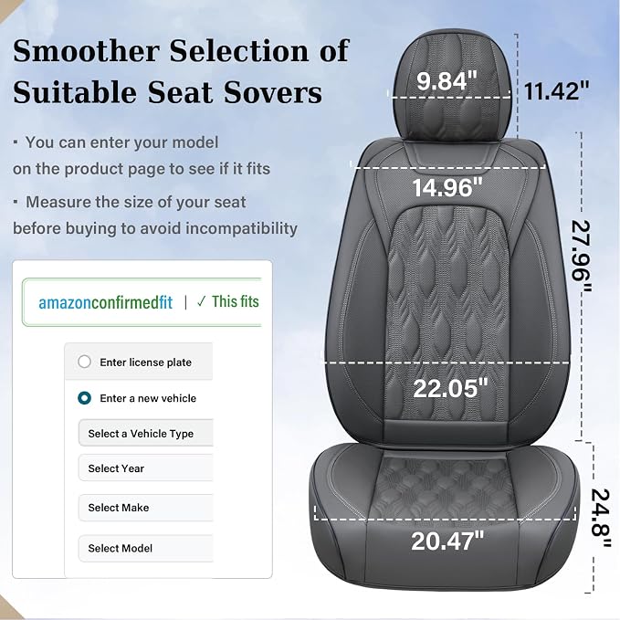 Coverado Car Seat Cover Full Set, Waterproof Front and Back Seat Covers for Cars, 5-Pack Leather Seat Covers, Car Seat Protectors, Driver Seat Cushions Fit for Most Vehicles Gray