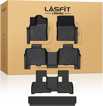 LASFIT Floor Mats & Cargo Mat for Toyota Sequoia 2023-2026 (Not fit 7-Seater w/o Center Console), TPE All Weather Protection Car Liners Custom Fit for Sequoia 1st & 2nd & 3rd Row & Trunk Mats, Black