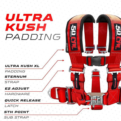 1pc Red 5 Point Harness for Bucket Seat, Latch Release, Racing Harness 5 point, Race Car, UTV, RZR [6005]