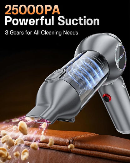 houscly Handheld Car Vacuum Portable Cordless 25000Pa High Power Small Mini Hand Vacuum Rechargeable 4-in-1 Wireless Handheld Vac for Car Office Desktop Home Cleaning Ideal Gifts for Men & Women