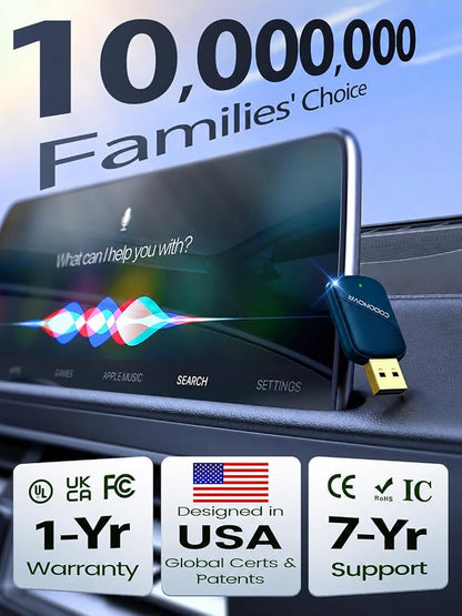 Wireless CarPlay Adapter for iPhone & Android Auto - Wired to Wireless Car Play Dongle, Gold-Plated USB, No Lag & Auto Reconnect for Daily Drive, Mini Size, Plug & Play with OEM Wired Cars 2016+